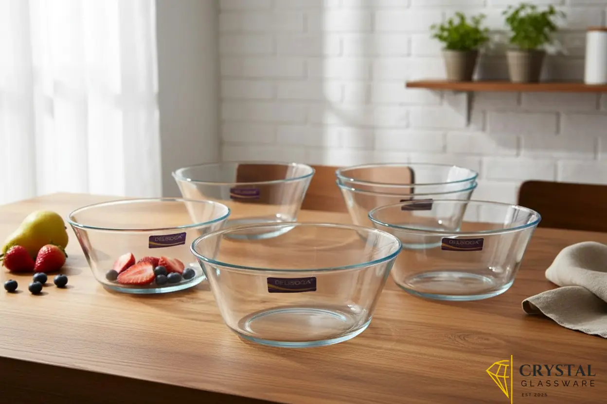Delisoga Set of 6 Clear Glass Soup Bowls - 6.5 Inch 